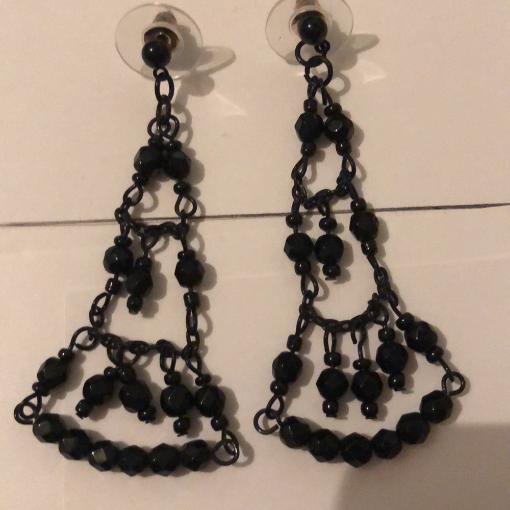 Agatha Chandelier Black Bead Studs 2.5” Long
